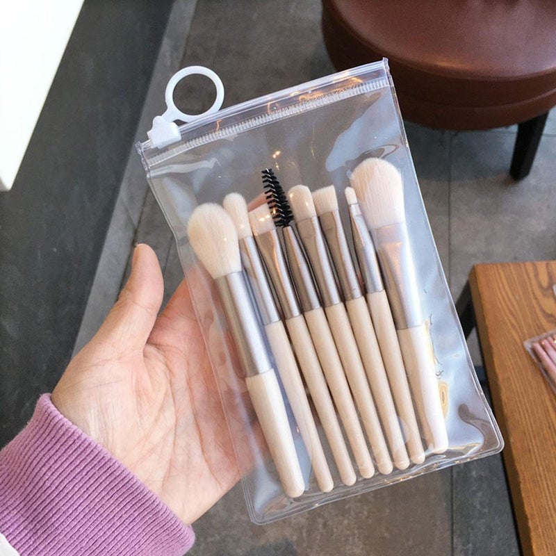 8-piece mini makeup brush set, featuring eyeshadow brushes, foundation brushes, blush brushes, and soft bristles – a convenient beauty tool.